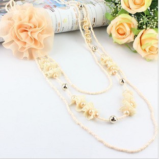 ׼  ̽  ׷      ĿƮ ׼ /Accessories female lace pearl rose corsage long design necklace multi-layer necklace skirt accesso